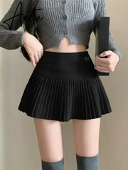 Aiertu Preppy Style Elegant Vintage Pleated Skirt Women Sexy High Waist A-line Patchwork Skirt Korean Fashion Cute Casual Mini Skirts Aiertu