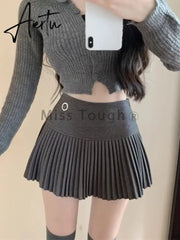 Aiertu Preppy Style Elegant Vintage Pleated Skirt Women Sexy High Waist A-line Patchwork Skirt Korean Fashion Cute Casual Mini Skirts Aiertu
