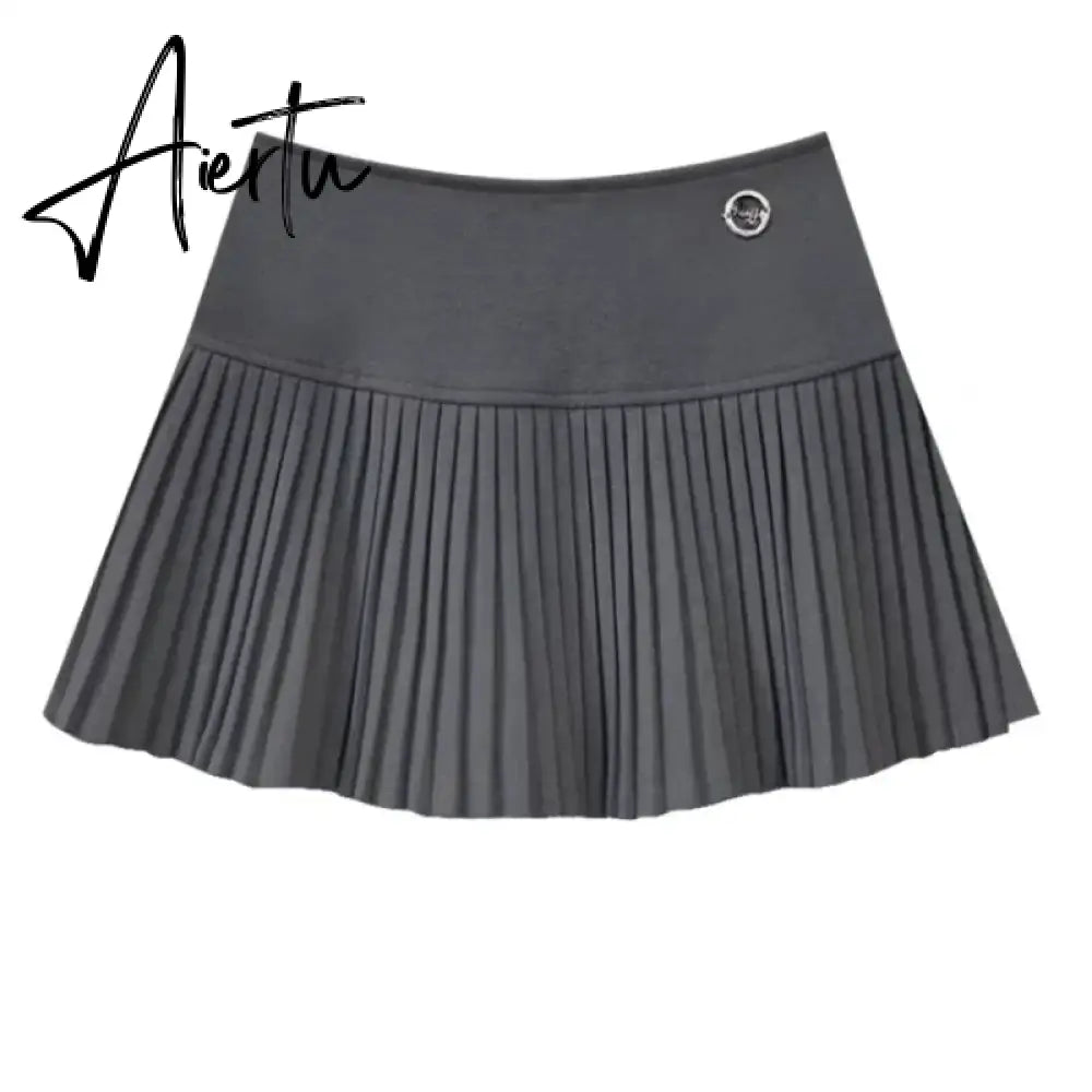 Aiertu Preppy Style Elegant Vintage Pleated Skirt Women Sexy High Waist A-line Patchwork Skirt Korean Fashion Cute Casual Mini Skirts Aiertu