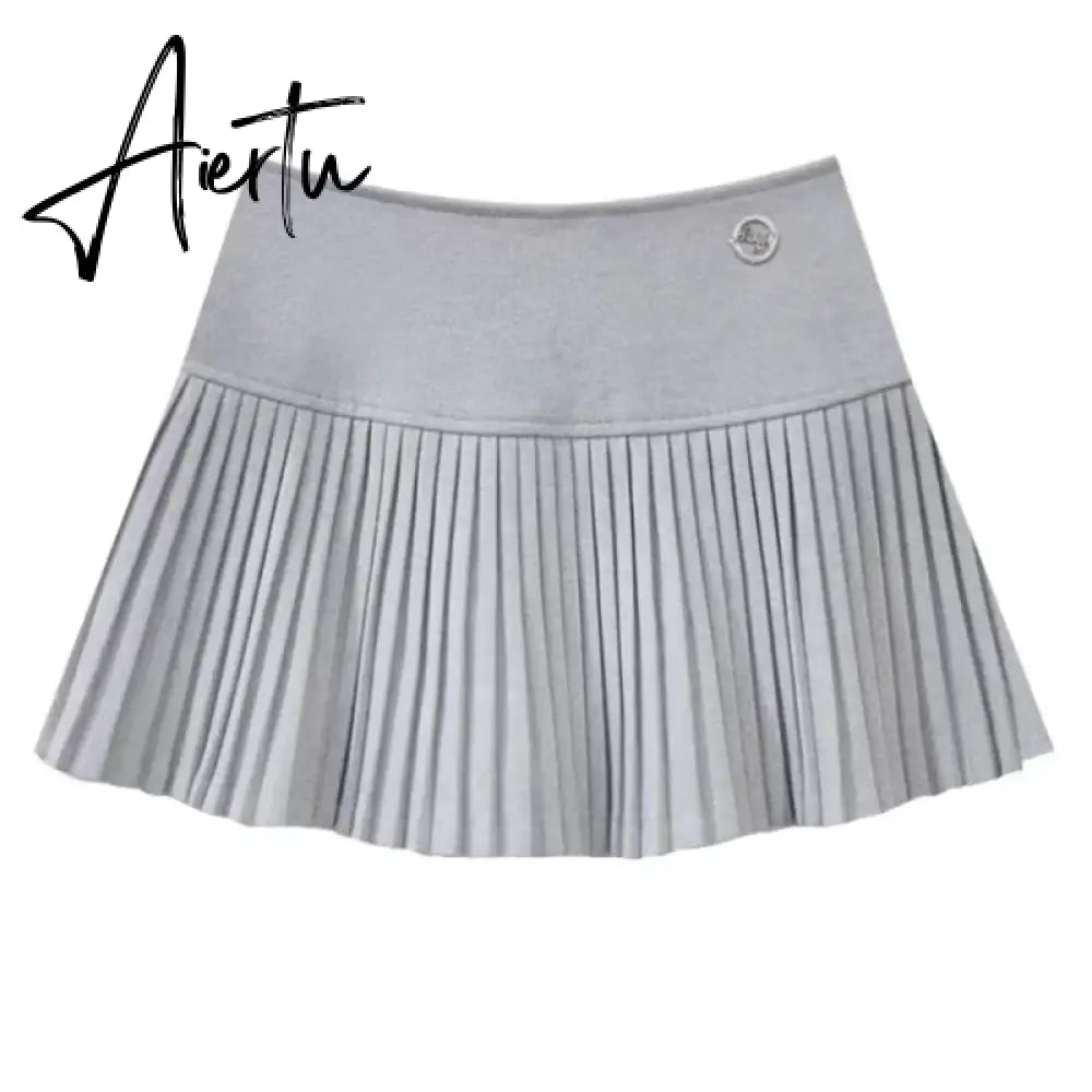 Aiertu Preppy Style Elegant Vintage Pleated Skirt Women Sexy High Waist A-line Patchwork Skirt Korean Fashion Cute Casual Mini Skirts Aiertu