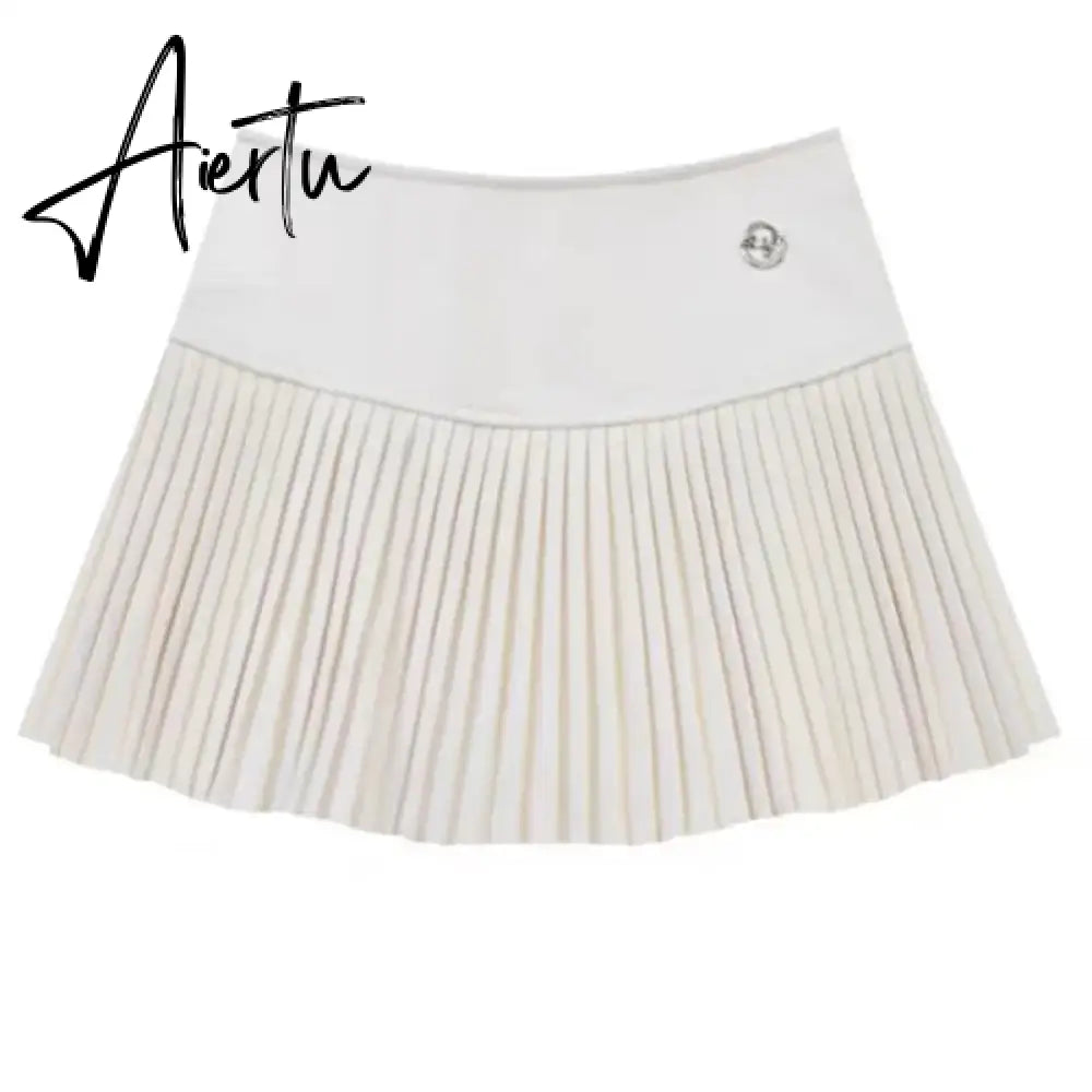 Aiertu Preppy Style Elegant Vintage Pleated Skirt Women Sexy High Waist A-line Patchwork Skirt Korean Fashion Cute Casual Mini Skirts Aiertu