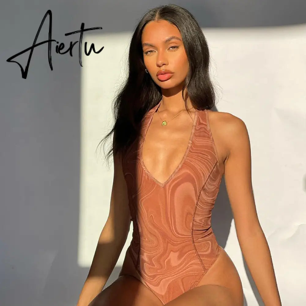 Aiertu Print Sleeveless Halter Backless Jumpsuit Pants Set Summer Women Fashion Streetwear Outfits Y2K Robe Kpytomoa Aiertu