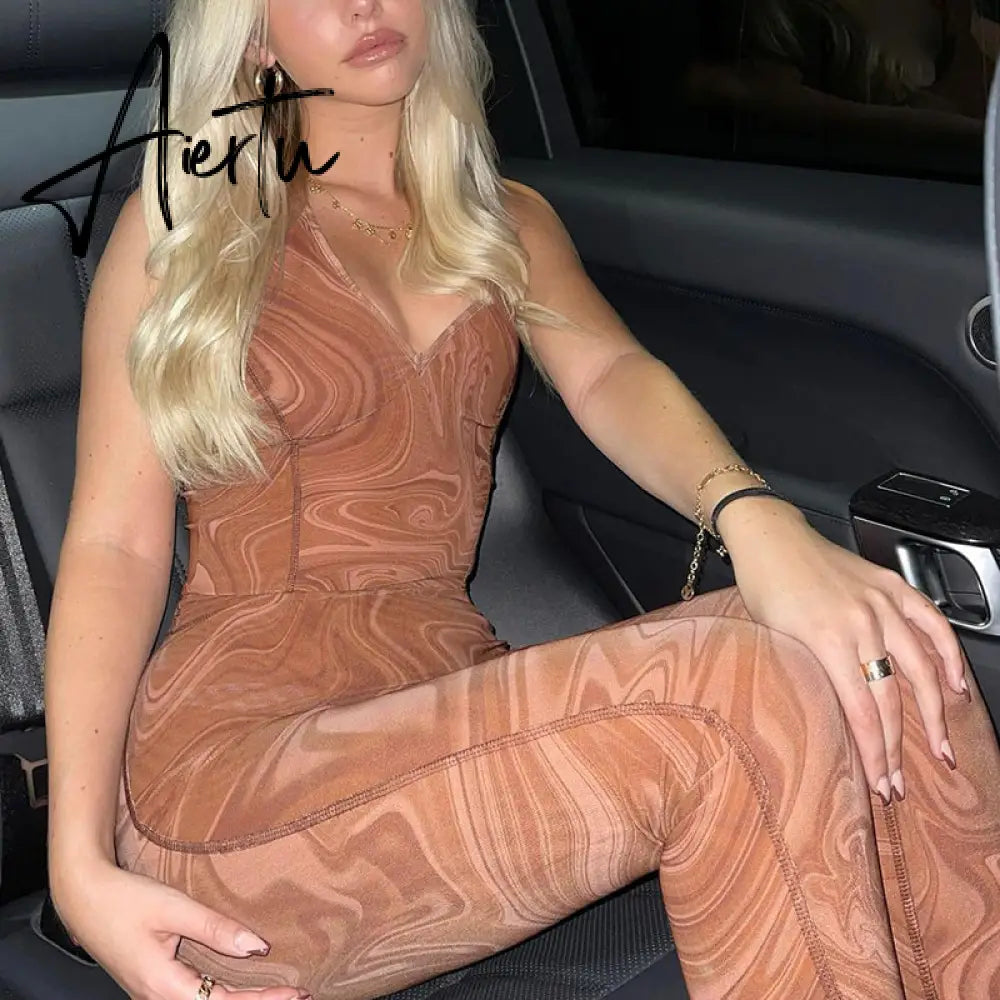 Aiertu Print Sleeveless Halter Backless Jumpsuit Pants Set Summer Women Fashion Streetwear Outfits Y2K Robe Kpytomoa Aiertu