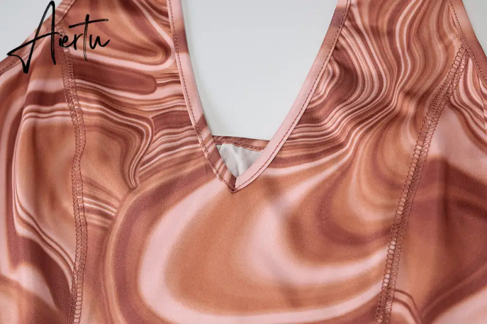 Aiertu Print Sleeveless Halter Backless Jumpsuit Pants Set Summer Women Fashion Streetwear Outfits Y2K Robe Kpytomoa Aiertu