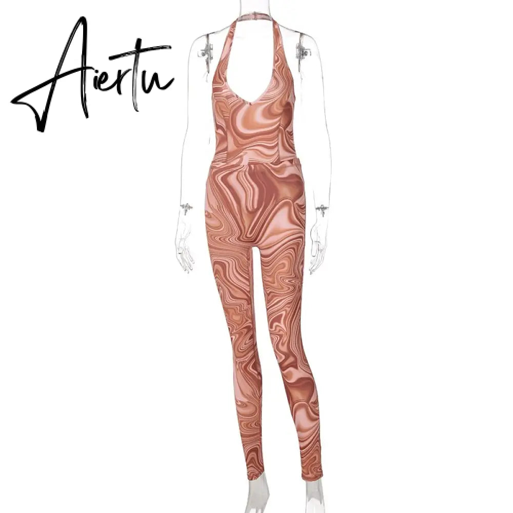 Aiertu Print Sleeveless Halter Backless Jumpsuit Pants Set Summer Women Fashion Streetwear Outfits Y2K Robe Kpytomoa Aiertu