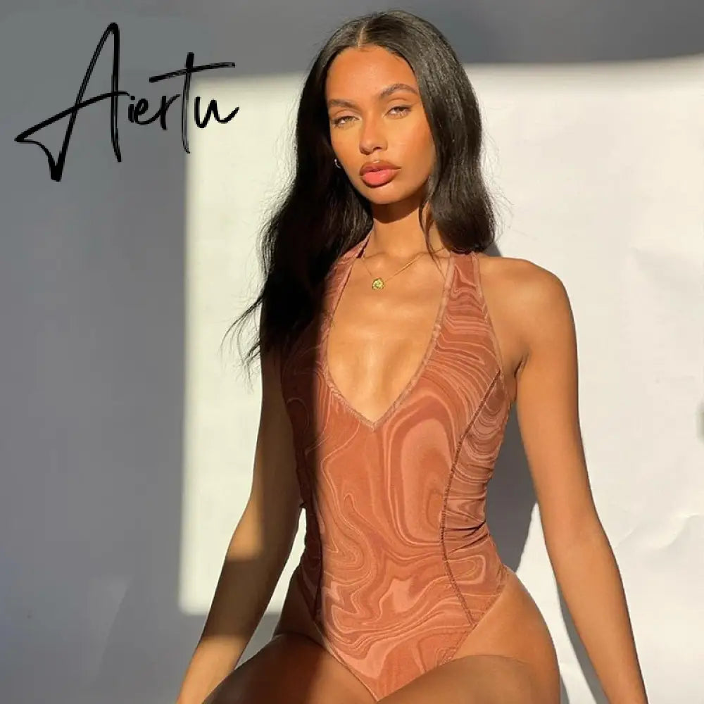 Aiertu Print Sleeveless Halter Backless Jumpsuit Pants Set Summer Women Fashion Streetwear Outfits Y2K Robe Kpytomoa Aiertu