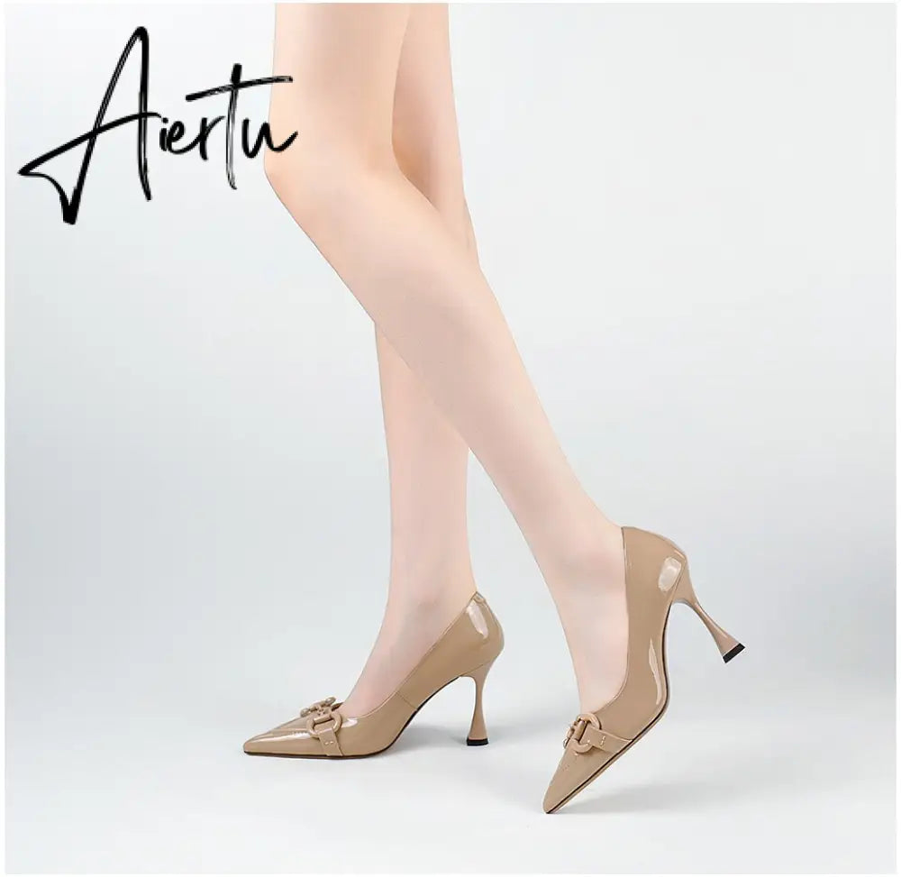 Aiertu  Pumps Women Genuine Leather Pointed Toe Emerald Green Stiletto High Heels Spring Bride Shoes Party Wedding Shoes Aiertu