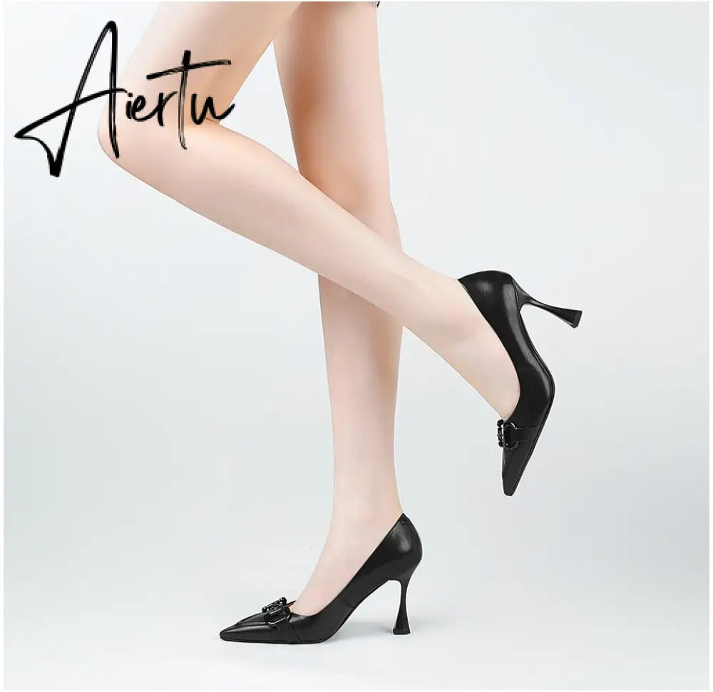 Aiertu  Pumps Women Genuine Leather Pointed Toe Emerald Green Stiletto High Heels Spring Bride Shoes Party Wedding Shoes Aiertu