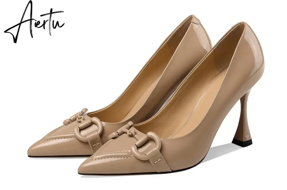 Aiertu  Pumps Women Genuine Leather Pointed Toe Emerald Green Stiletto High Heels Spring Bride Shoes Party Wedding Shoes Aiertu