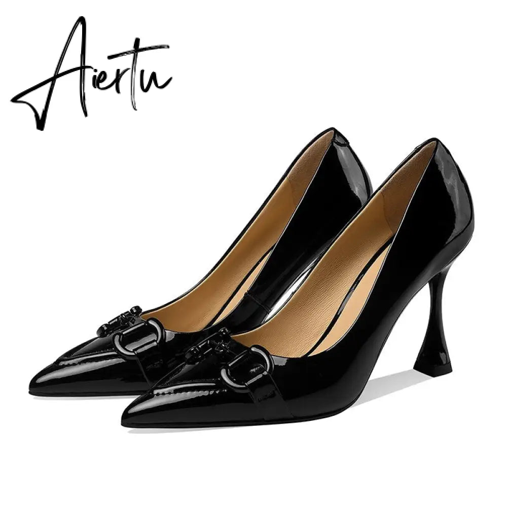 Aiertu  Pumps Women Genuine Leather Pointed Toe Emerald Green Stiletto High Heels Spring Bride Shoes Party Wedding Shoes Aiertu