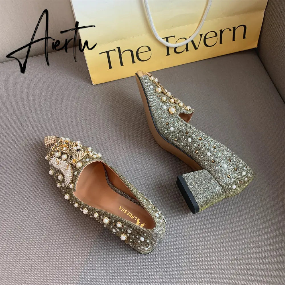 Aiertu Pumps Women Shoes High Heels Loafers Slip on Luxury Mules Elegant Designer Shoes Slip on Pointed Toe Fashion Ladies Oxford Style Aiertu