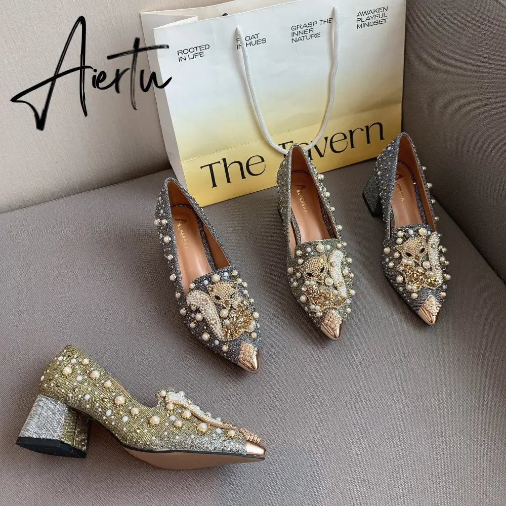 Aiertu Pumps Women Shoes High Heels Loafers Slip on Luxury Mules Elegant Designer Shoes Slip on Pointed Toe Fashion Ladies Oxford Style Aiertu