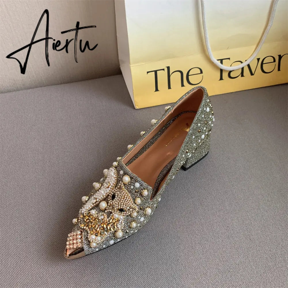 Aiertu Pumps Women Shoes High Heels Loafers Slip on Luxury Mules Elegant Designer Shoes Slip on Pointed Toe Fashion Ladies Oxford Style Aiertu