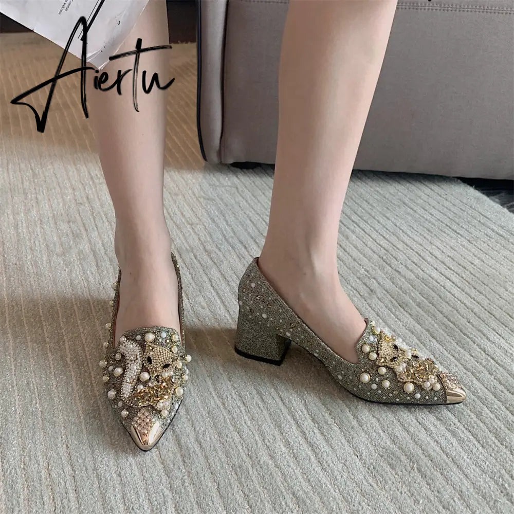 Aiertu Pumps Women Shoes High Heels Loafers Slip on Luxury Mules Elegant Designer Shoes Slip on Pointed Toe Fashion Ladies Oxford Style Aiertu