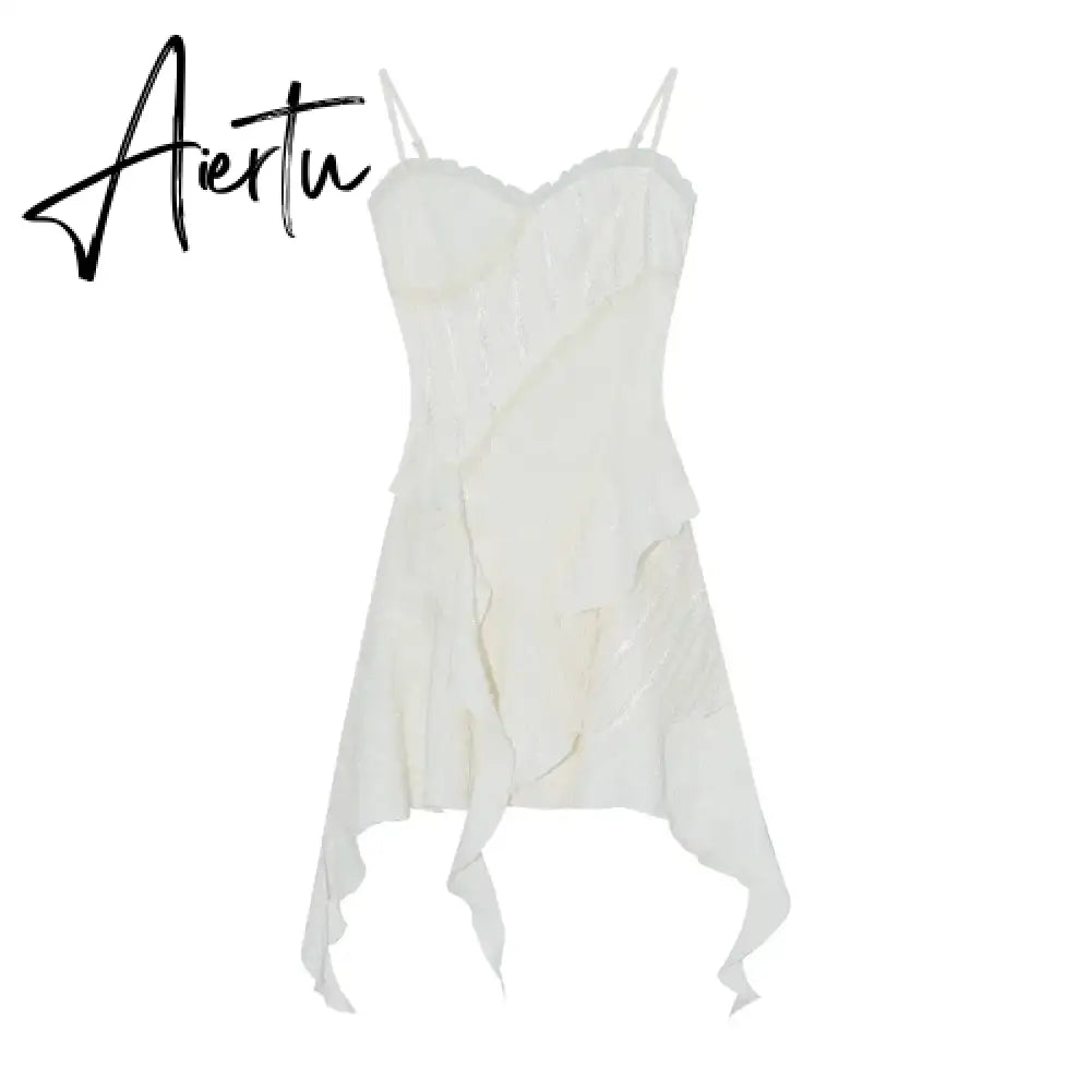 Aiertu Pure Color Strap Y2k Mini Dress Woman Elegant Sleeveless Short Party Dress Casual One Piece Dress Korean Fashion  Summer Aiertu