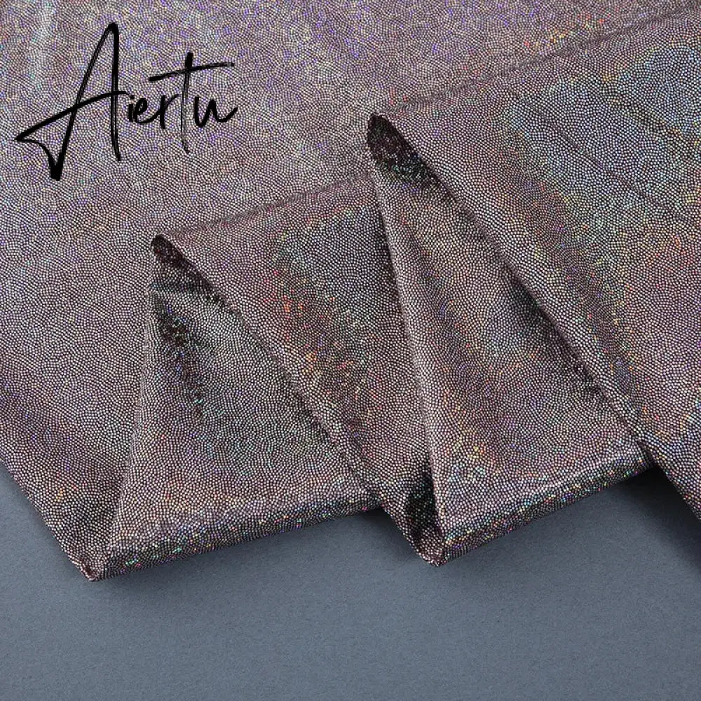 Aiertu Purple Laser Sequin Beaded Mermaid Women Evening Dress with Puff Sleeves Tassel Pearls Tulle Train Prom Gown Aiertu
