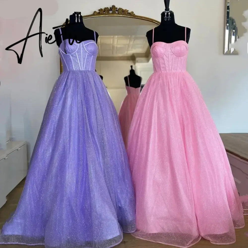 Aiertu Purple Prom Dress Spaghetti Straps Glitter Evening Dresses Robes De Soirée Princess Birthday Formal Occasions PartyDress Aiertu