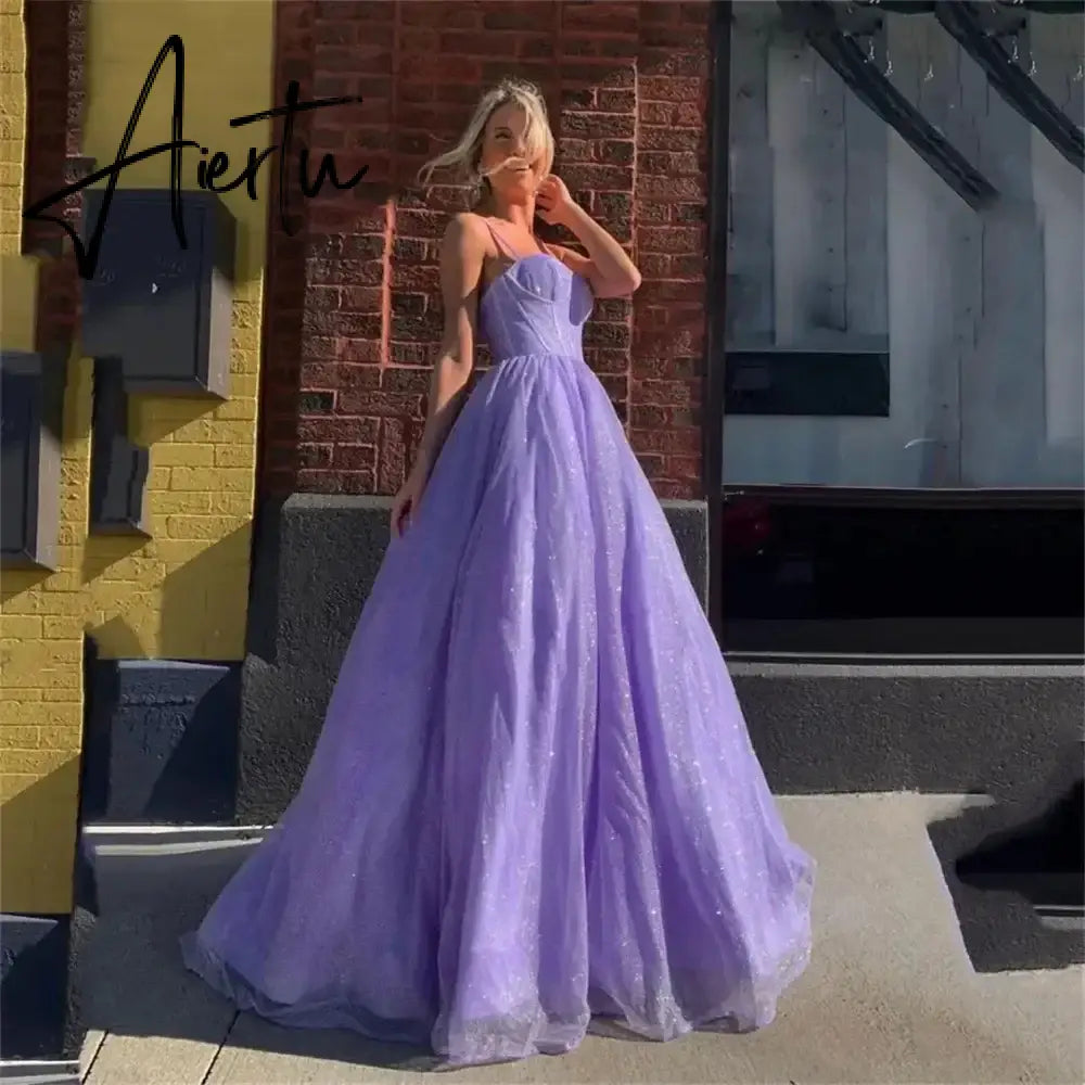Aiertu Purple Prom Dress Spaghetti Straps Glitter Evening Dresses Robes De Soirée Princess Birthday Formal Occasions PartyDress Aiertu