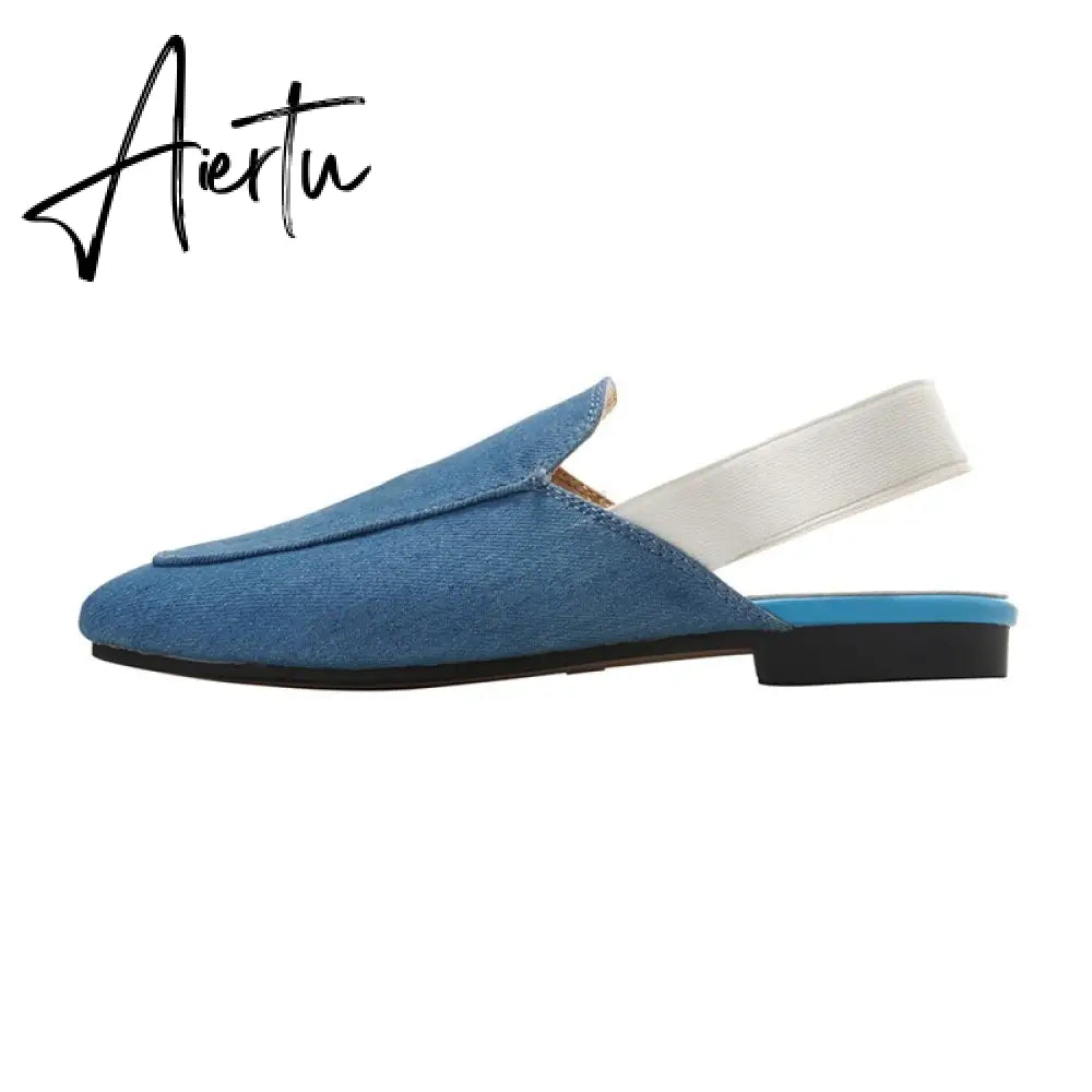 Aiertu  Rear elastic belt half slippers women summer wear Muller shoes new flat sandals Aiertu
