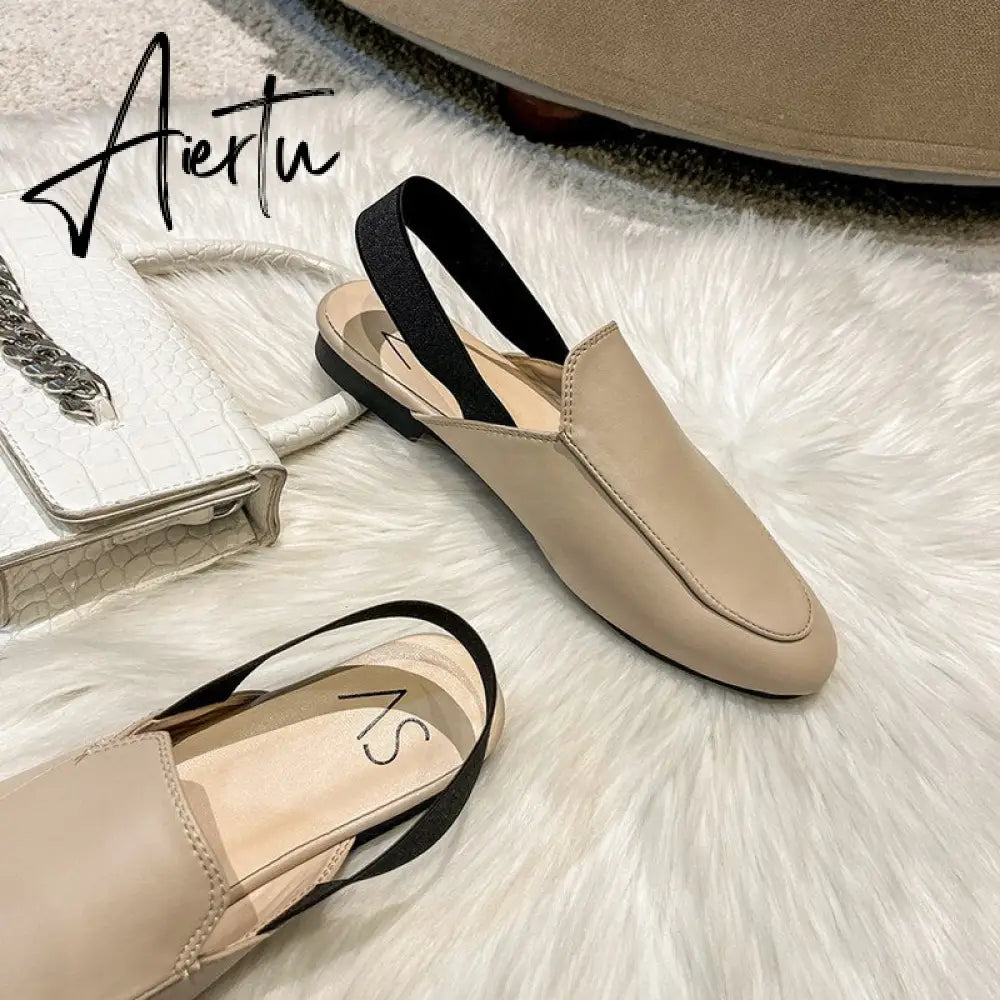 Aiertu  Rear elastic belt half slippers women summer wear Muller shoes new flat sandals Aiertu
