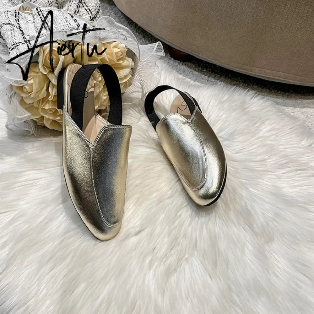 Aiertu  Rear elastic belt half slippers women summer wear Muller shoes new flat sandals Aiertu