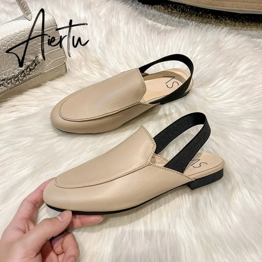 Aiertu  Rear elastic belt half slippers women summer wear Muller shoes new flat sandals Aiertu
