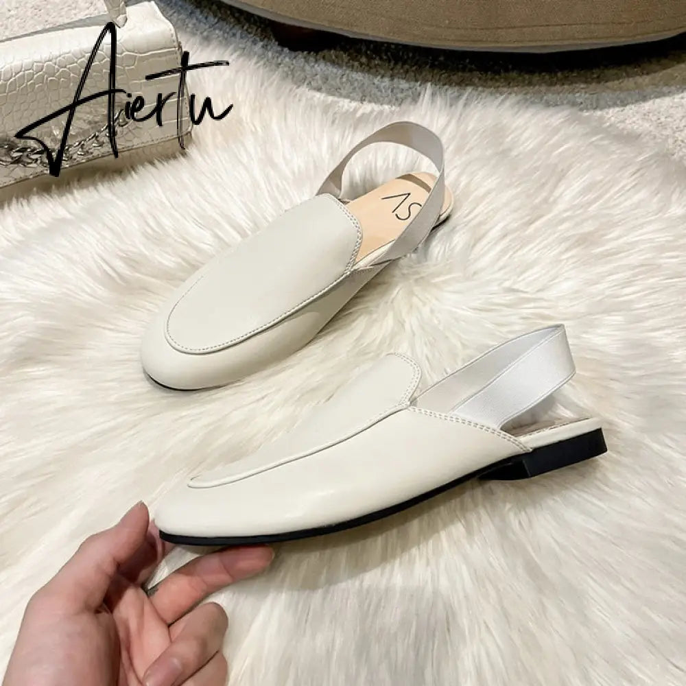 Aiertu  Rear elastic belt half slippers women summer wear Muller shoes new flat sandals Aiertu