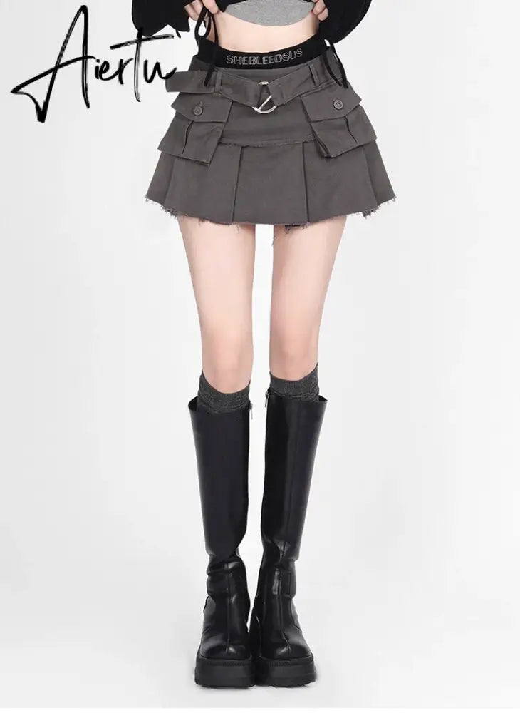 Aiertu Retro Y2k Clothes Solid Cargos Skirts Women Streetwear Mini Skirts Women Vintage Sexy Clubwear Fashion Denim Short Skirt Aiertu