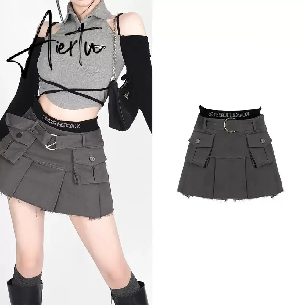Aiertu Retro Y2k Clothes Solid Cargos Skirts Women Streetwear Mini Skirts Women Vintage Sexy Clubwear Fashion Denim Short Skirt Aiertu