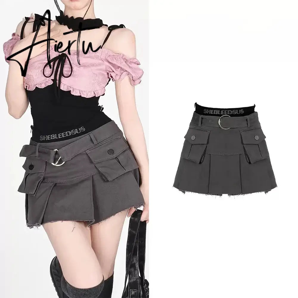 Aiertu Retro Y2k Clothes Solid Cargos Skirts Women Streetwear Mini Skirts Women Vintage Sexy Clubwear Fashion Denim Short Skirt Aiertu