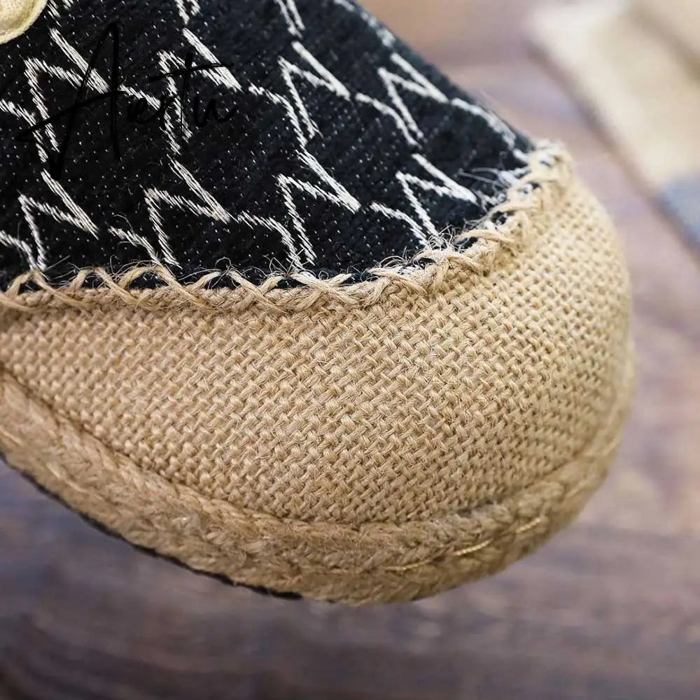 Aiertu   Rope Sole Women Handmade Canvas Close Toe Slippers Bohemian Ladies Casual Mule Espadrilles Summer Comfortable Flat Shoes Aiertu
