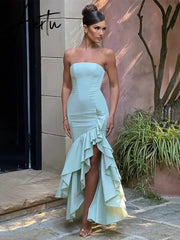 Aiertu  Ruffles High Split Nightclub Sexy Party Dress Women Slim Bodycon  Summer Dress Elegant Maxi Long Dresses Aiertu