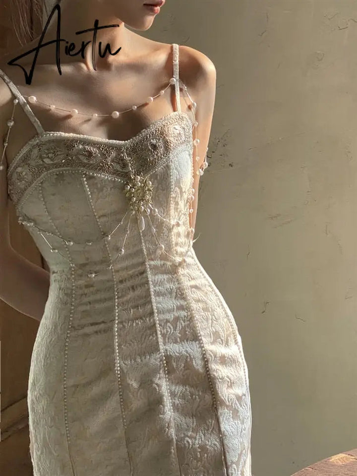 Aiertu Runway Woman Dress Backless Embroidery Vintage Sleeveless Sexy Beach Boho Lace Party Sundress Women Summer Maxi Vestido Aiertu