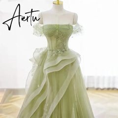 Aiertu  Sage Green Prom Dress Appliques Tulle Celebrity Dresses Tiered Pleat Women's Evening Dress Sweetheart Formal Gown Aiertu