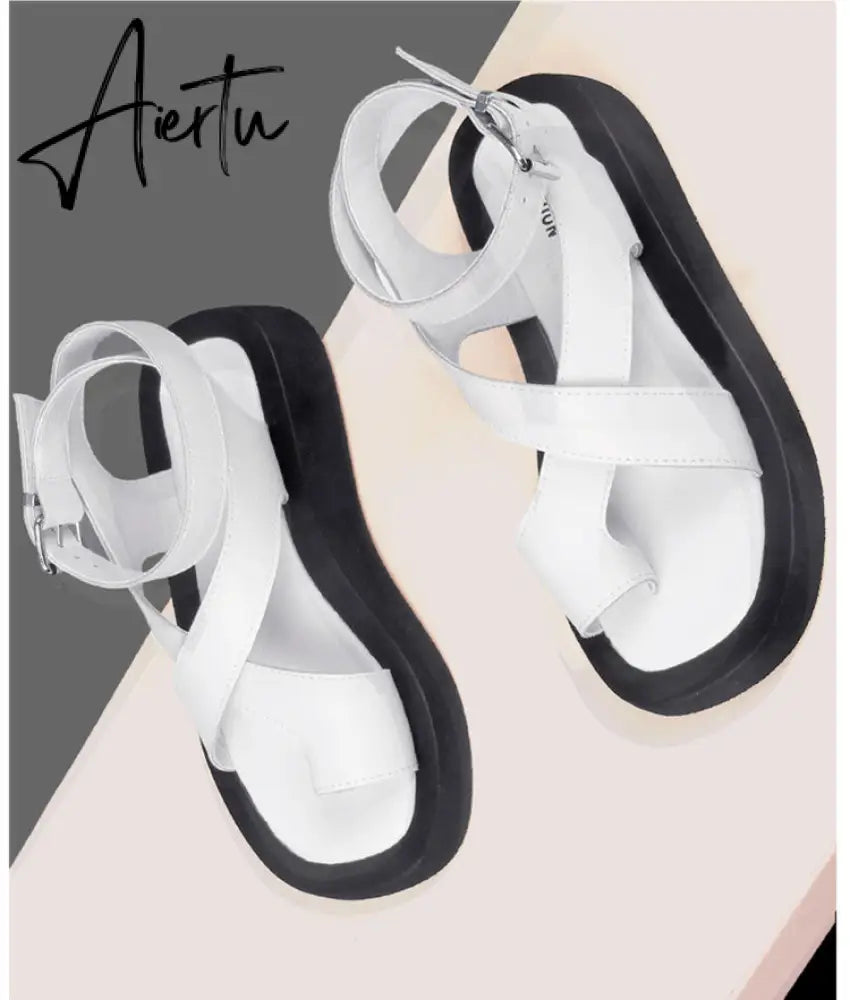 Aiertu Sandals Women Genuine Leather Summer New Clip Toe Sandals Ladies Roman Women Shoes Muffin Sandals Aiertu