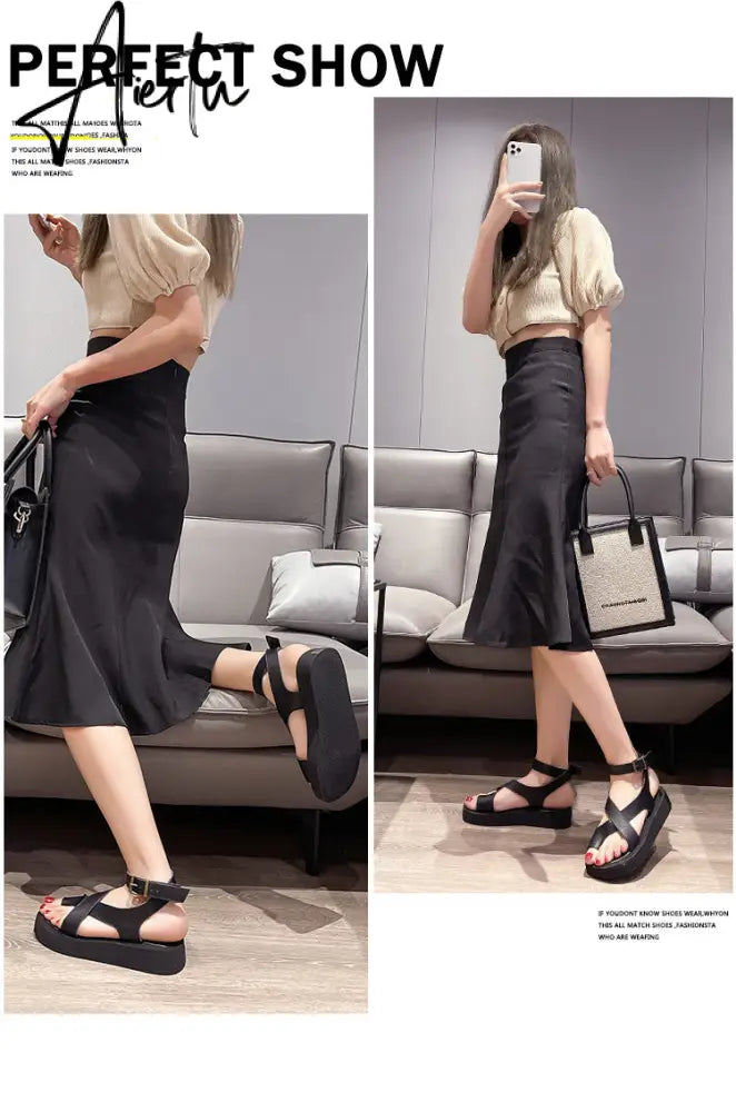Aiertu Sandals Women Genuine Leather Summer New Clip Toe Sandals Ladies Roman Women Shoes Muffin Sandals Aiertu