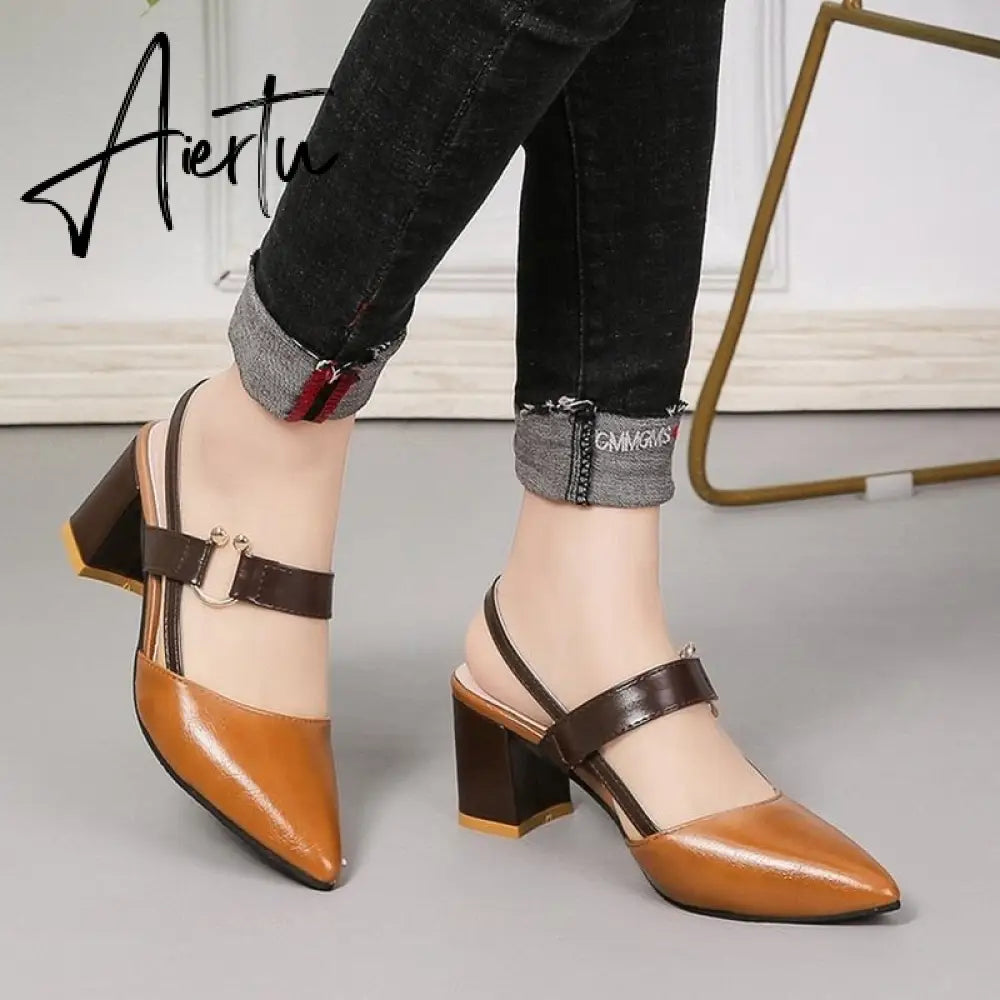 Aiertu Sandals Women's Summer New Pointy Chunky Sandals Large Size Women's Fashion Woman Shoes Aiertu