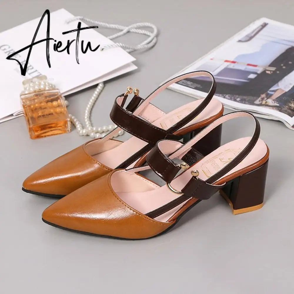 Aiertu Sandals Women's Summer New Pointy Chunky Sandals Large Size Women's Fashion Woman Shoes Aiertu