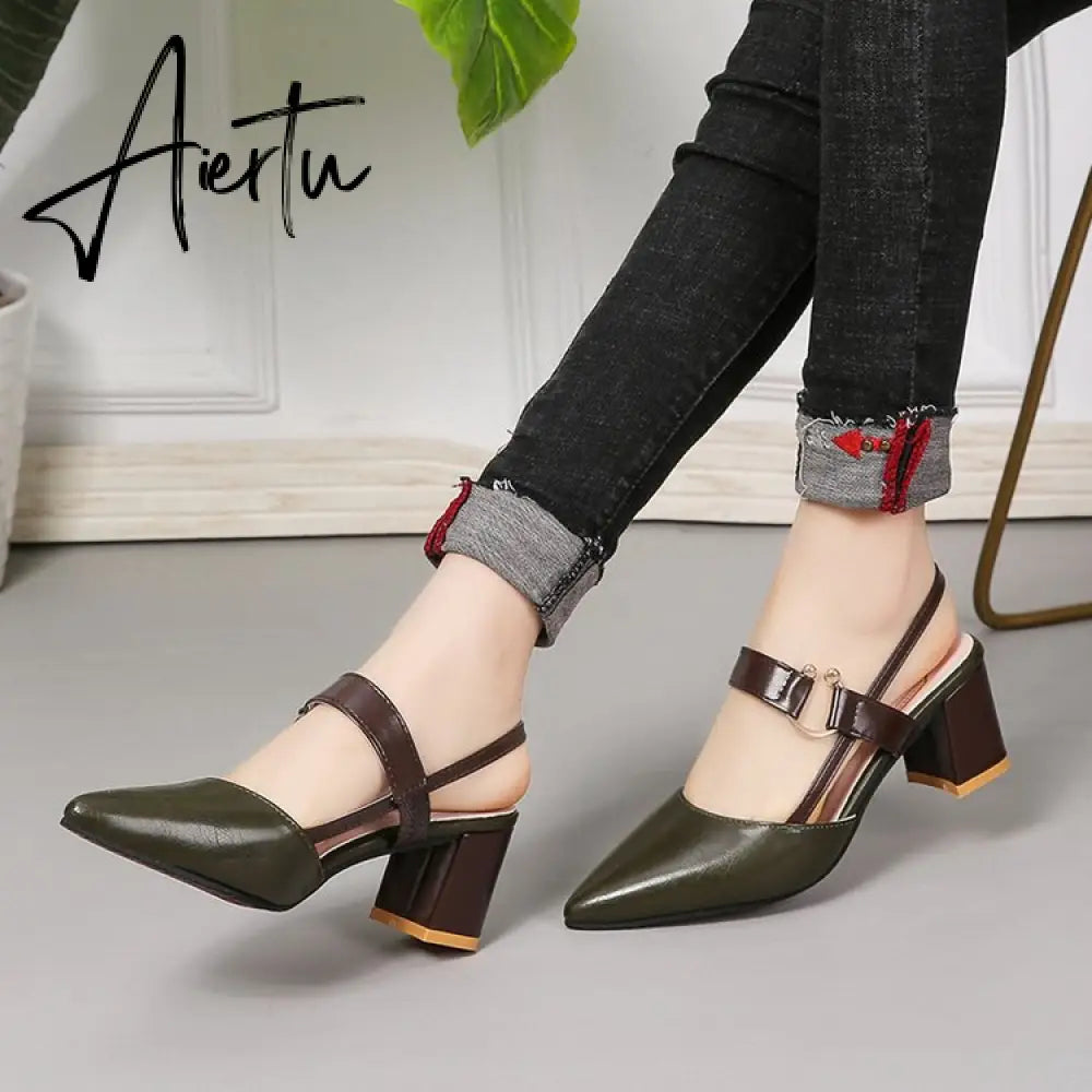 Aiertu Sandals Women's Summer New Pointy Chunky Sandals Large Size Women's Fashion Woman Shoes Aiertu