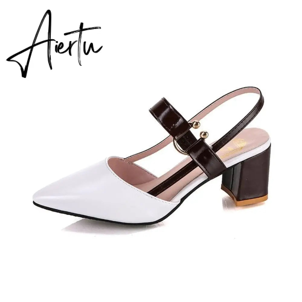 Aiertu Sandals Women's Summer New Pointy Chunky Sandals Large Size Women's Fashion Woman Shoes Aiertu