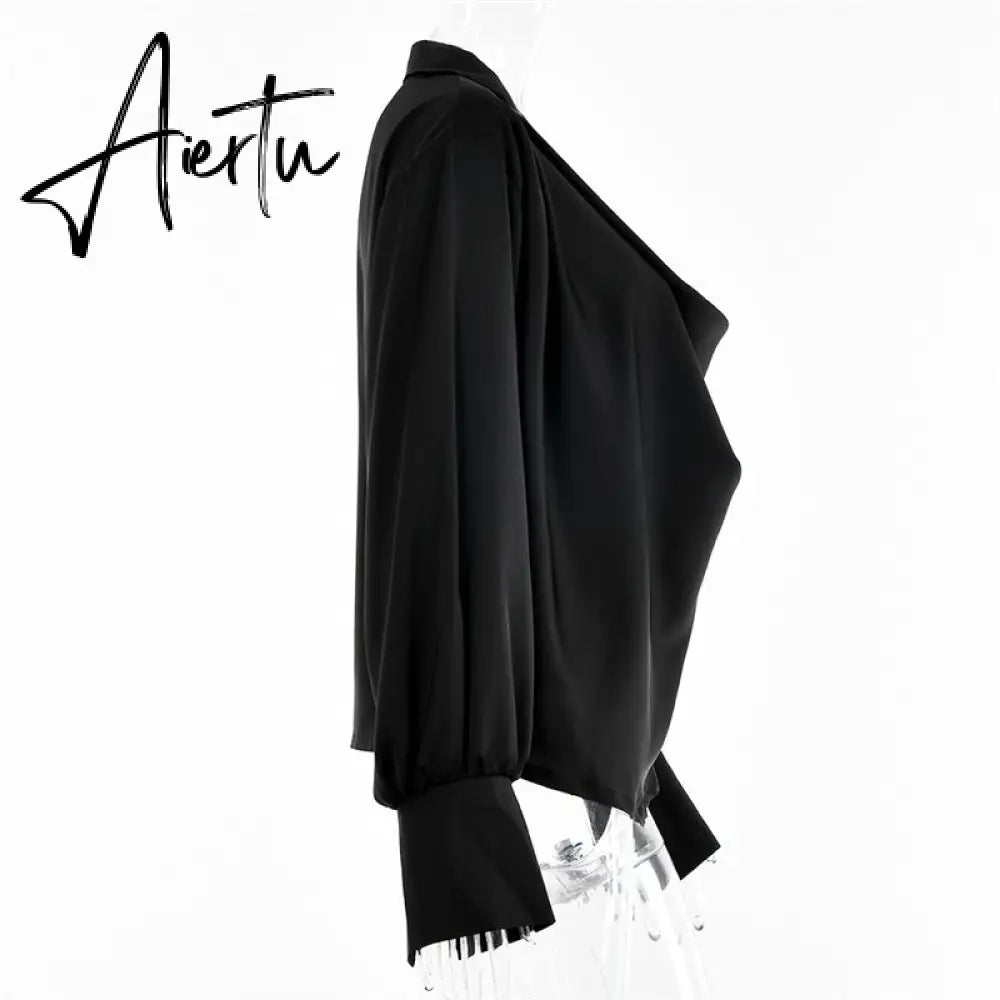 Aiertu Satin Sexy V Neck Office Women Blouses White Long Sleeve Solid Casual Blouses Women Spring Summer Loose Female Party Top Aiertu