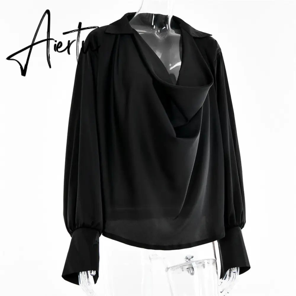 Aiertu Satin Sexy V Neck Office Women Blouses White Long Sleeve Solid Casual Blouses Women Spring Summer Loose Female Party Top Aiertu
