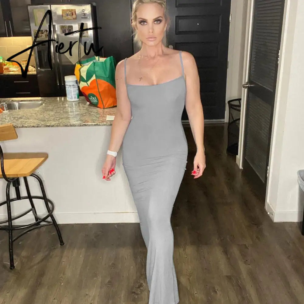 Aiertu  Satin Slip Sleeveless Backless Slim Sexy Maxi Dress Spring Women  Party Y2K Concise Bodycon Elegant  Clothing Aiertu