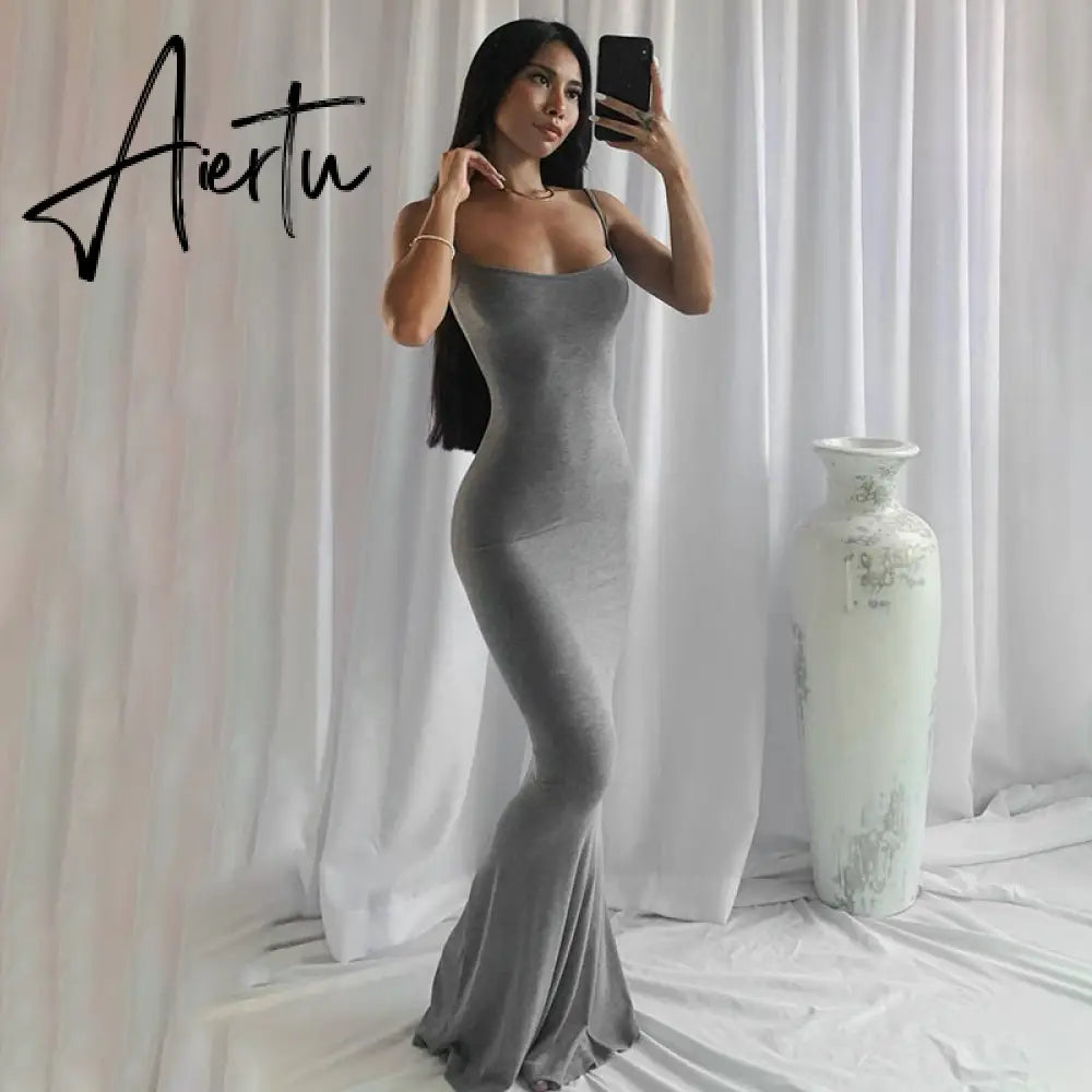 Aiertu  Satin Slip Sleeveless Backless Slim Sexy Maxi Dress Spring Women  Party Y2K Concise Bodycon Elegant  Clothing Aiertu