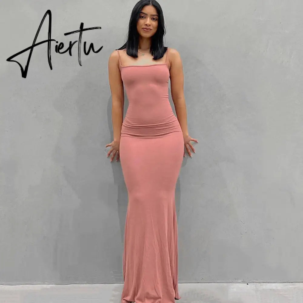 Aiertu  Satin Slip Sleeveless Backless Slim Sexy Maxi Dress Spring Women  Party Y2K Concise Bodycon Elegant  Clothing Aiertu