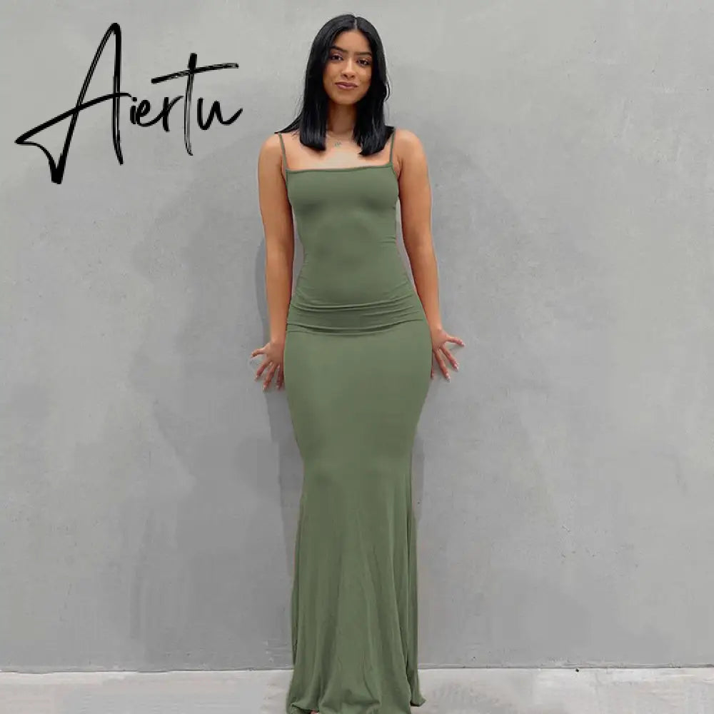 Aiertu  Satin Slip Sleeveless Backless Slim Sexy Maxi Dress Spring Women  Party Y2K Concise Bodycon Elegant  Clothing Aiertu