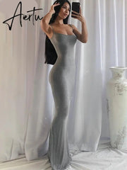 Aiertu  Satin Slip Sleeveless Backless Slim Sexy Maxi Dress Spring Women  Party Y2K Concise Bodycon Elegant  Clothing Aiertu