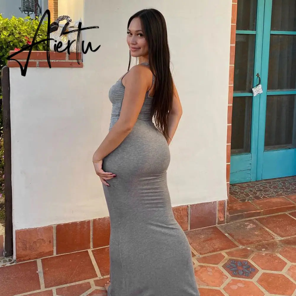 Aiertu  Satin Slip Sleeveless Backless Slim Sexy Maxi Dress Spring Women  Party Y2K Concise Bodycon Elegant  Clothing Aiertu