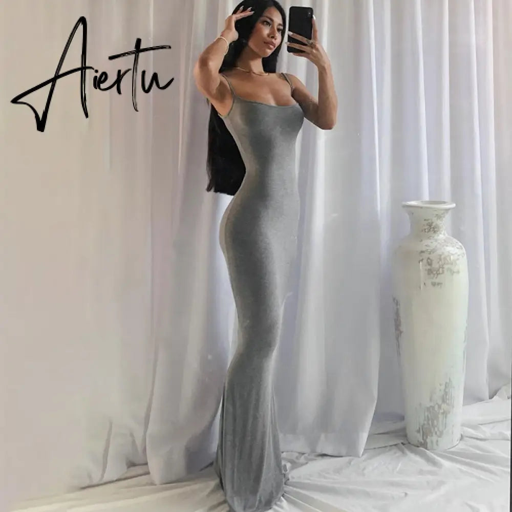 Aiertu  Satin Slip Sleeveless Backless Slim Sexy Maxi Dress Spring Women  Party Y2K Concise Bodycon Elegant  Clothing Aiertu