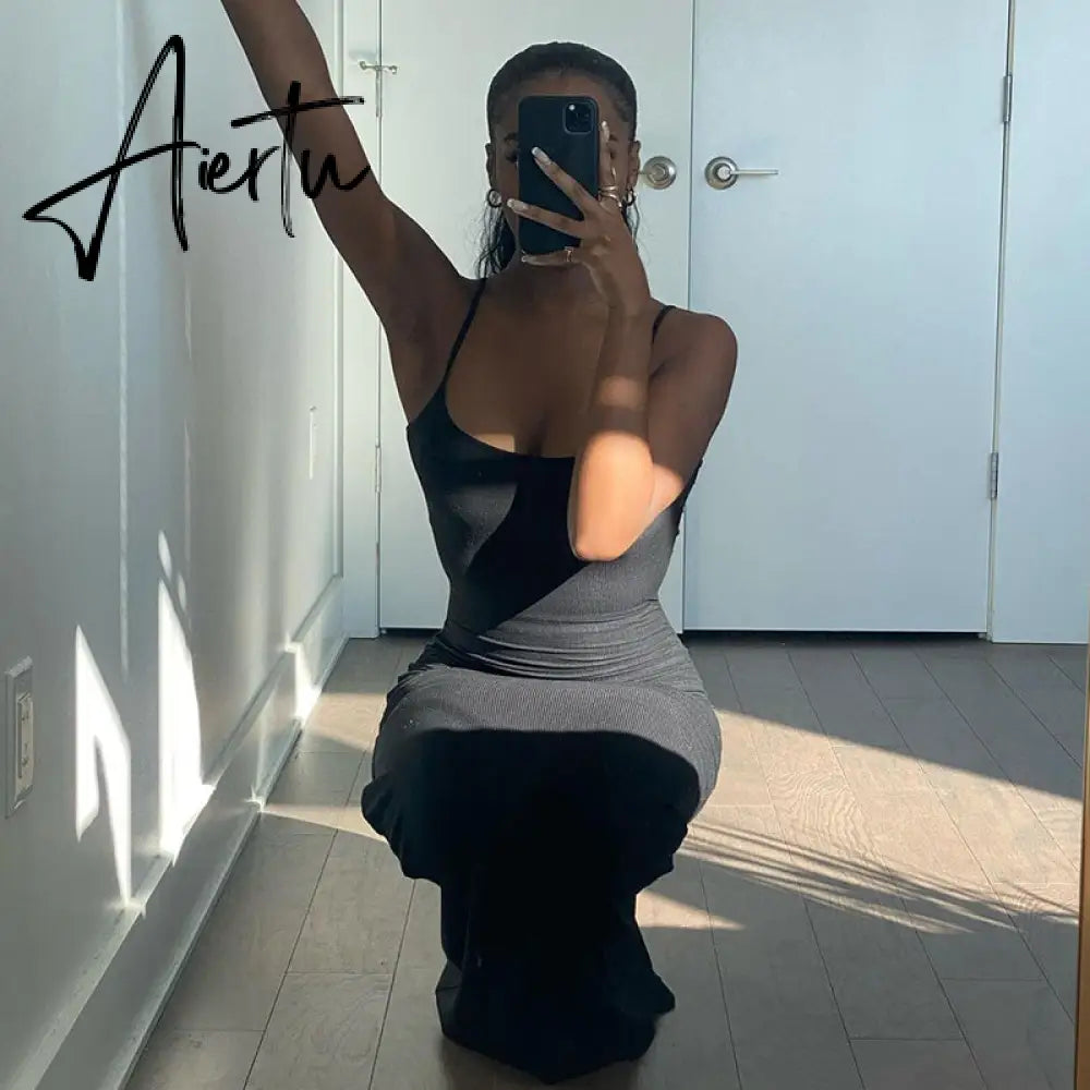 Aiertu  Satin Slip Sleeveless Backless Slim Sexy Maxi Dress Spring Women  Party Y2K Concise Bodycon Elegant  Clothing Aiertu